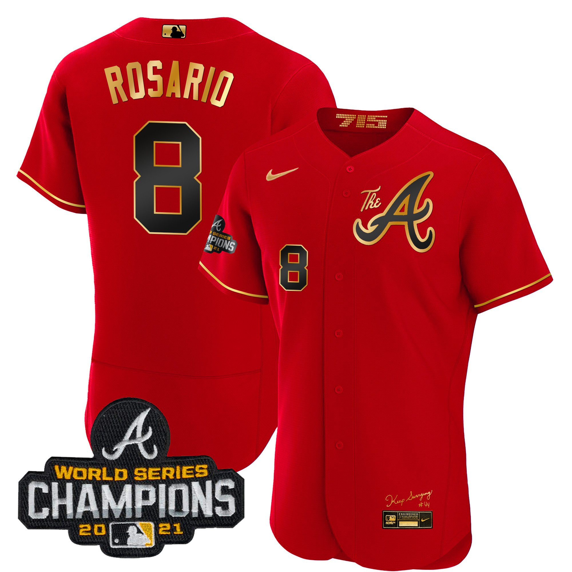 Eddie Rosario Youth's Atlanta Braves Champions City Connect Gold Flex Base Red Gold Jersey - All Stitched