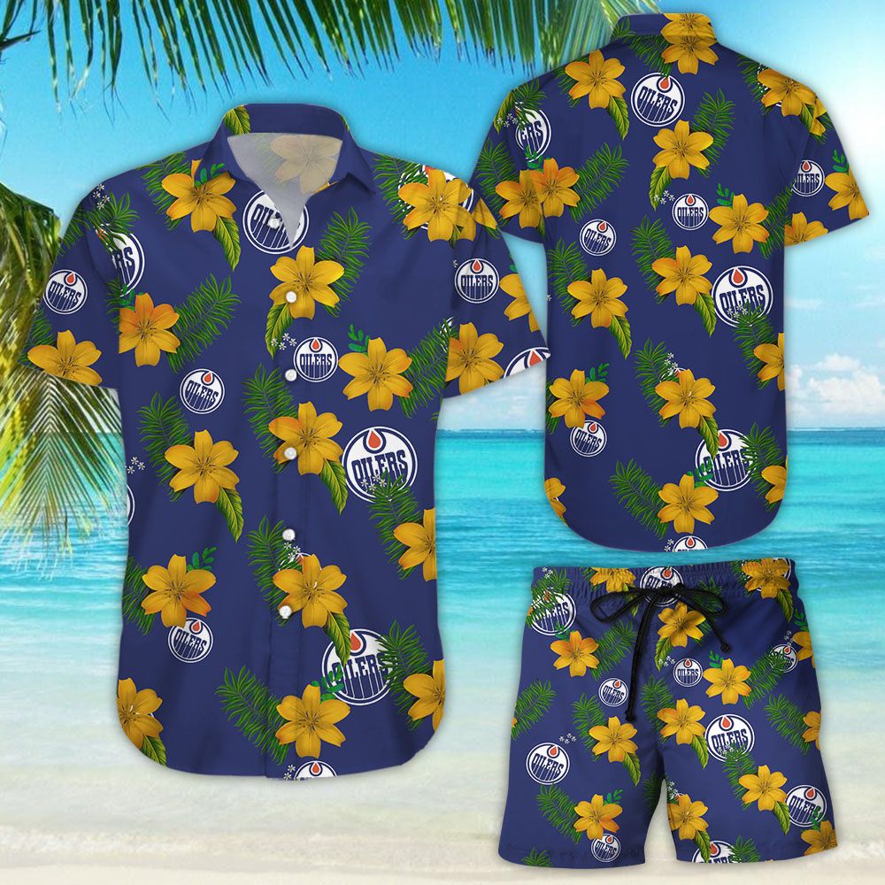 Edmonton Oilers Hawaiian Shirt Floral Button Up Slim Fit Body