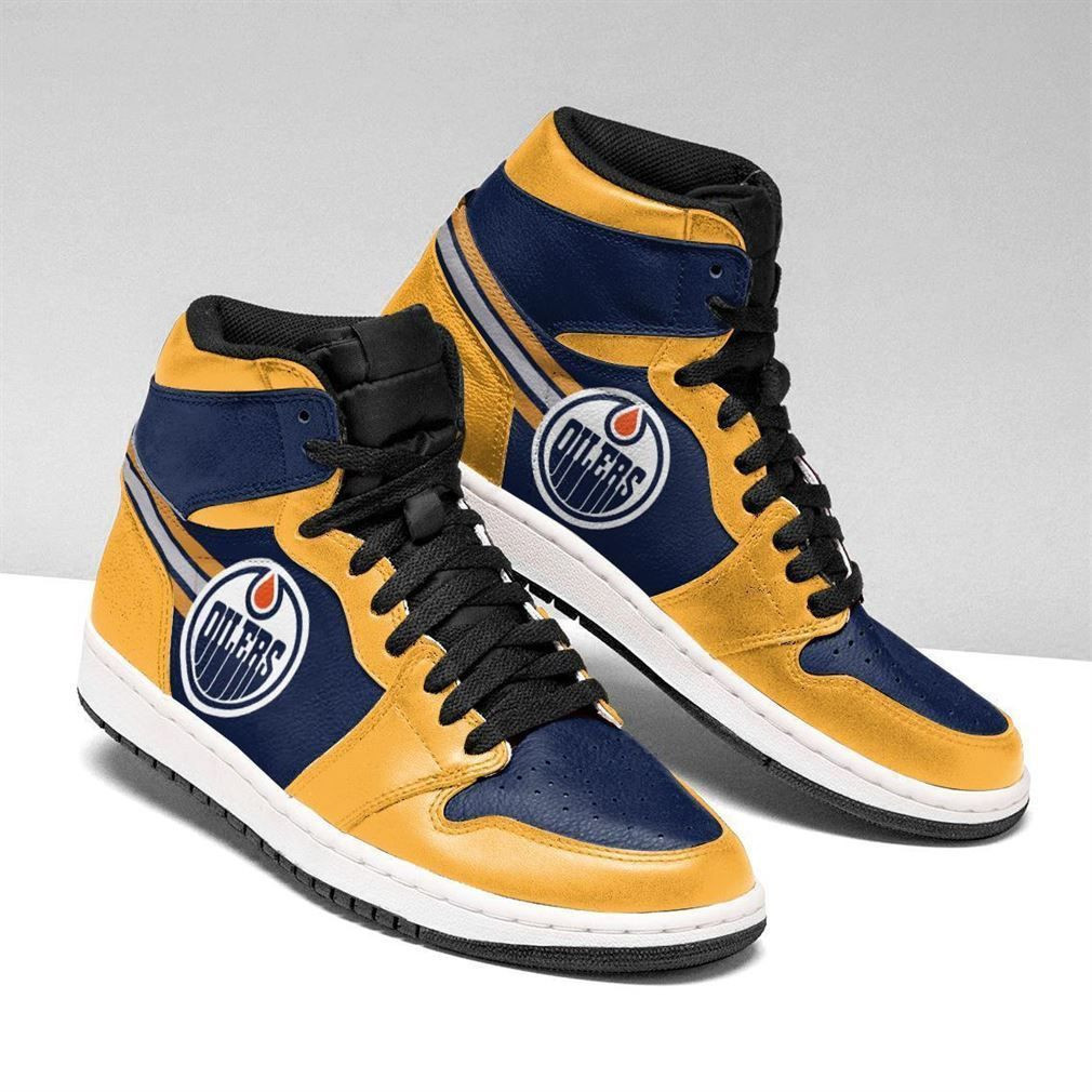 Edmonton Oilers NHL Fashion Sneakers Basketball Shoes Leather High Top Air Jordan Sneaker, Air Jordan Hightop