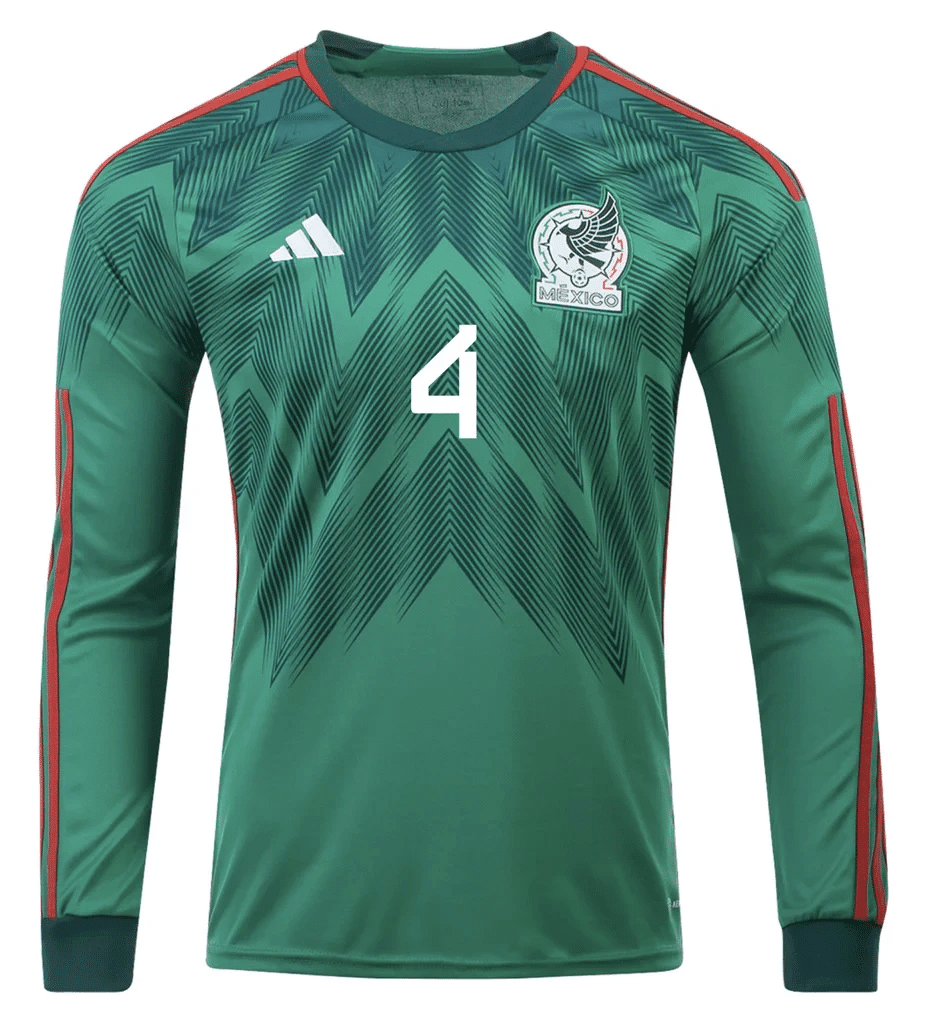 Edson Alvarez 4 Mexico 2022-23 Qatar World Cup Home Long Sleeve Soccer Jersey, Men