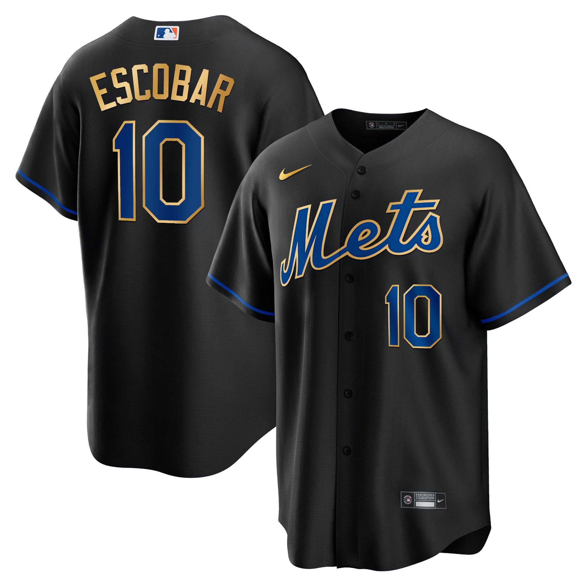 Eduardo Escobar Men's New York Mets Gold Trim Cool Black Jersey - All Stitched