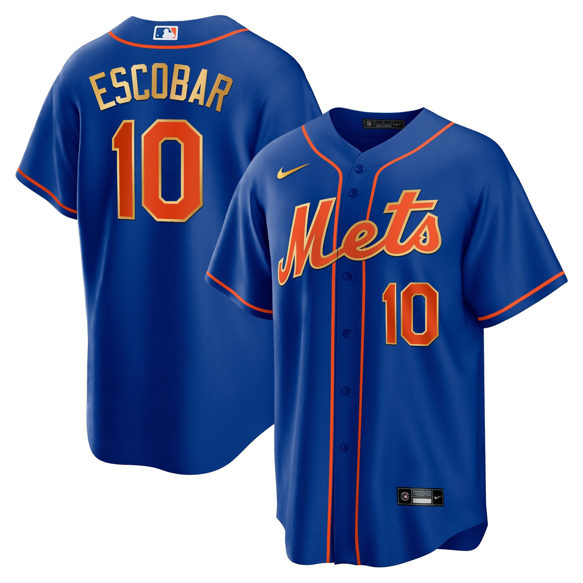 Eduardo Escobar Men's New York Mets Gold Trim Cool Navy Jersey - All Stitched