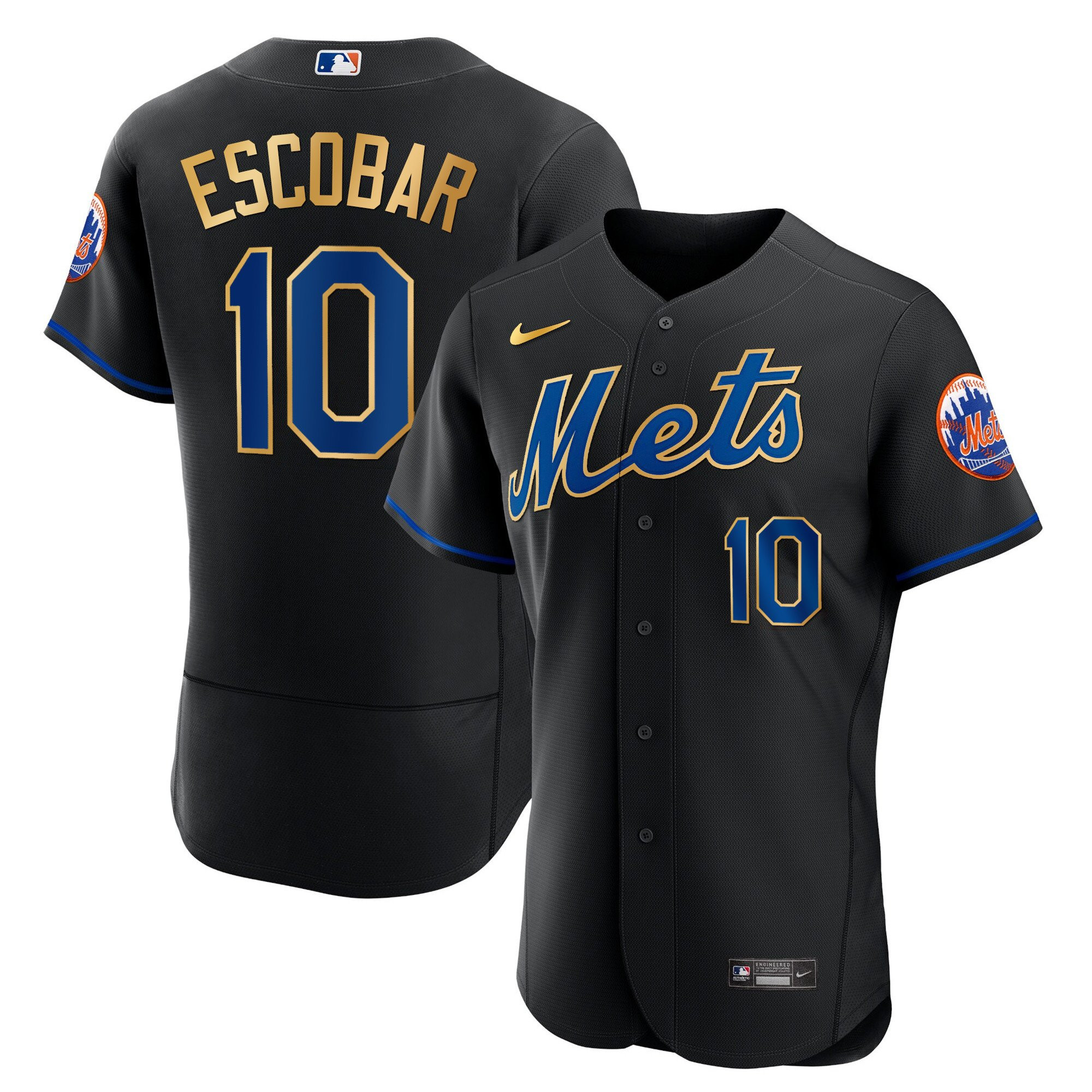 Eduardo Escobar Men's New York Mets Gold Trim Flex Black Jersey - All Stitched