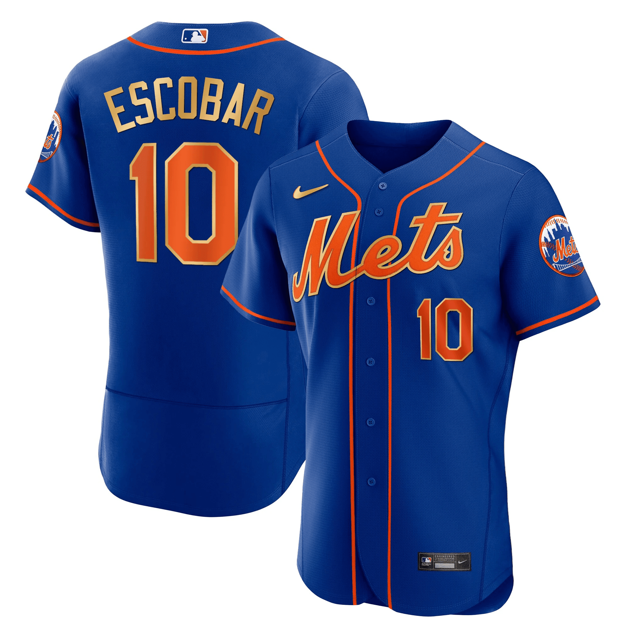 Eduardo Escobar Men's New York Mets Gold Trim Flex Navy Jersey - All Stitched