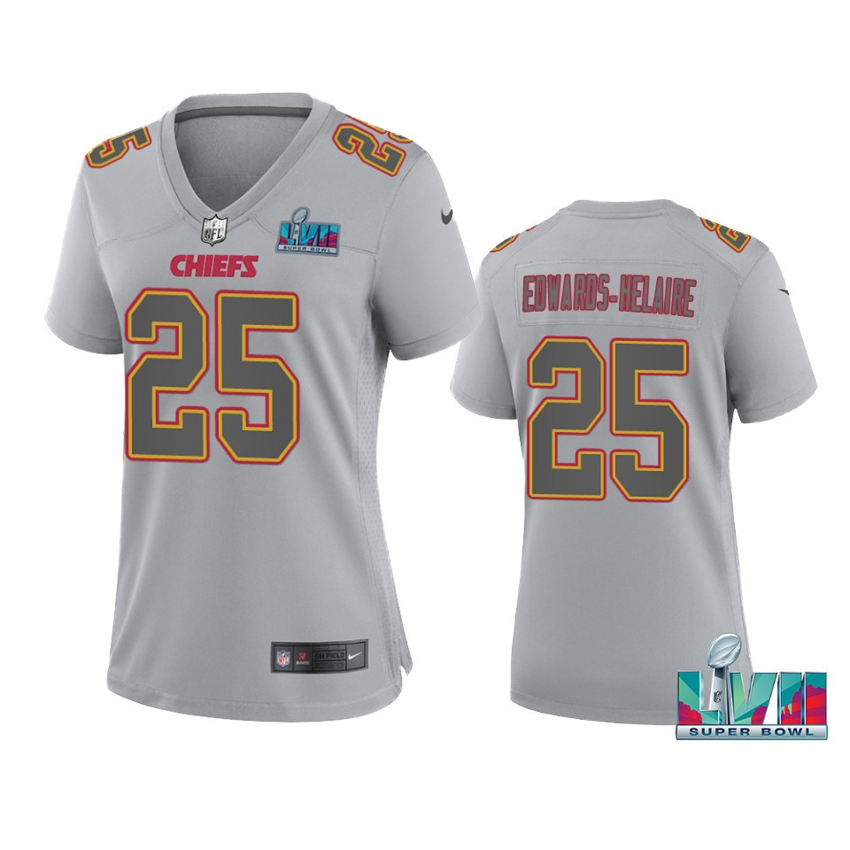 Edwards-Helaire 25 Kansas City Chiefs Super Bowl LVII Atmosphere Stitched Jersey – Women Gray