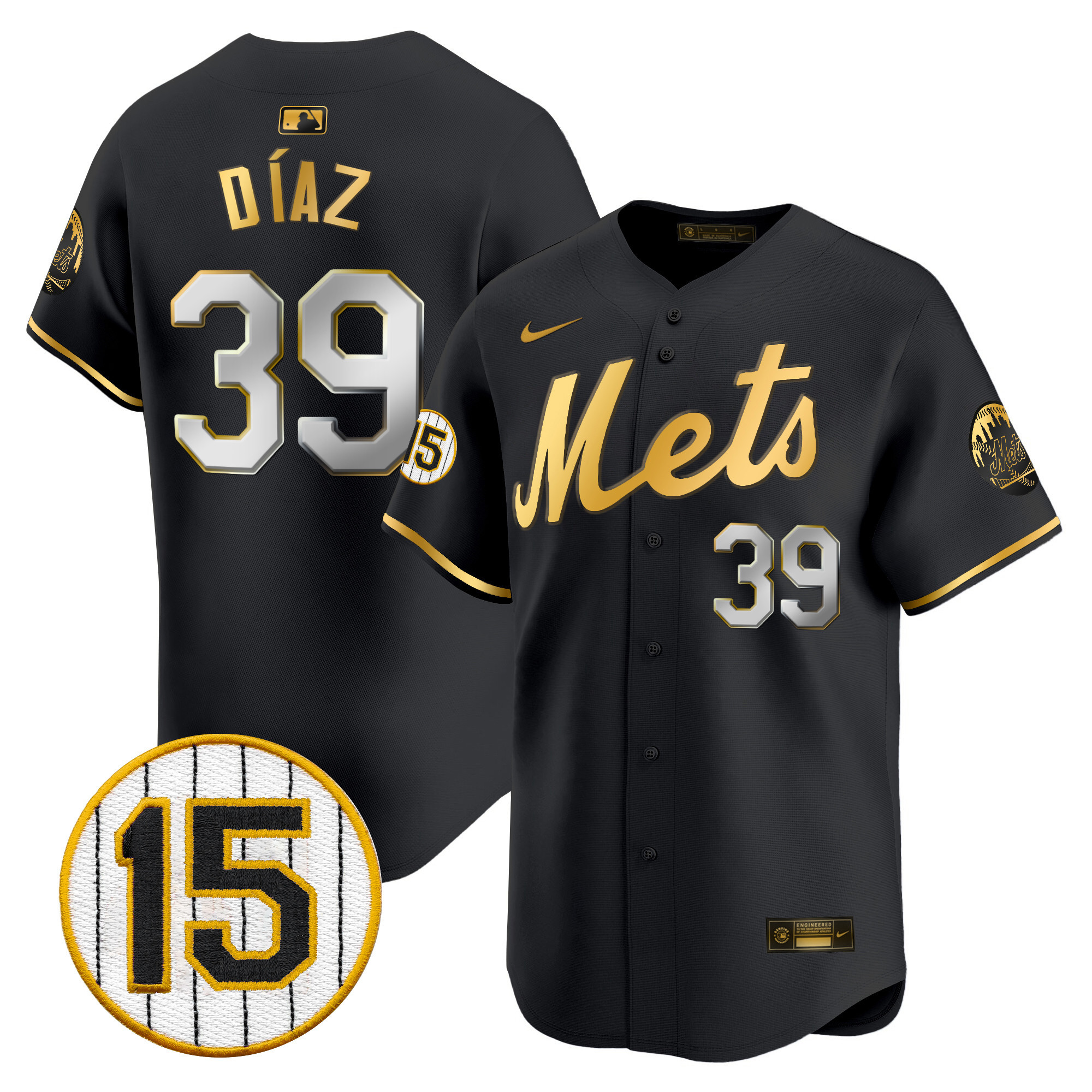 Edwin Diaz Men's New York Mets Jerry Grote Patch Vapor Premier Limited Black Gold Jersey - All Stitched