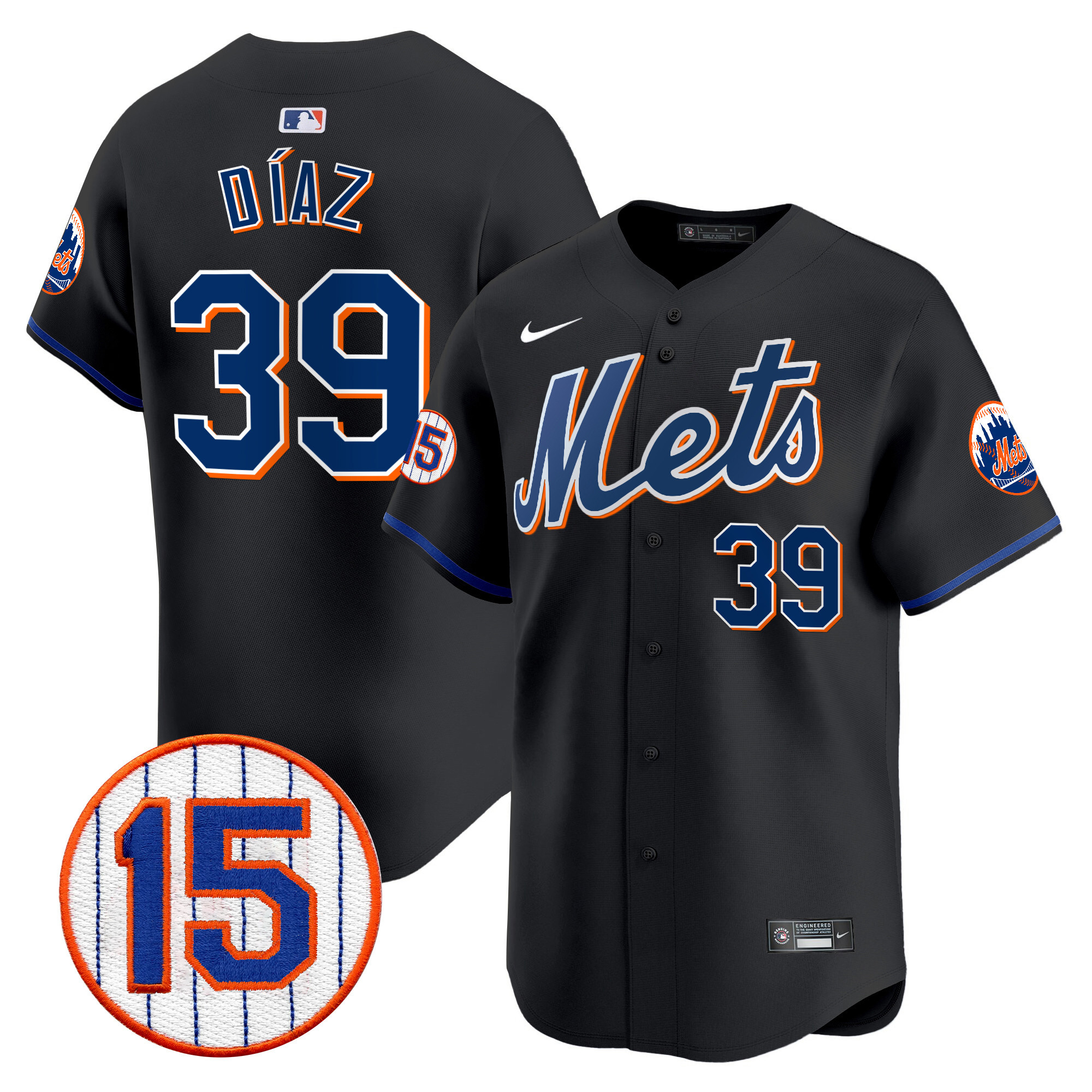 Edwin Diaz Men's New York Mets Jerry Grote Patch Vapor Premier Limited Black Jersey - All Stitched