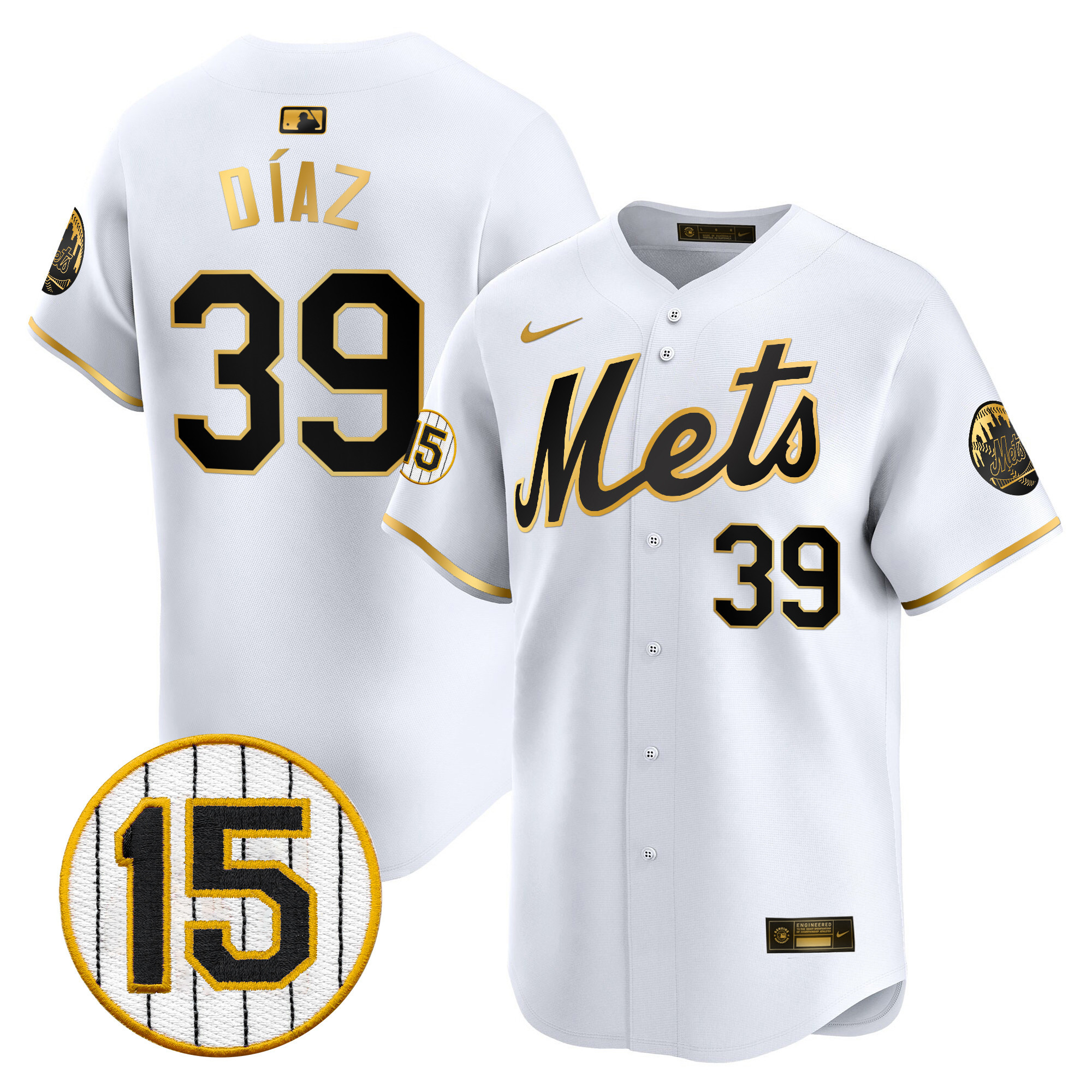 Edwin Diaz Men's New York Mets Jerry Grote Patch Vapor Premier Limited White Gold Jersey - All Stitched