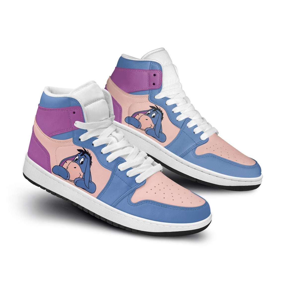 Eeyore Donkey Winnie The Pooh Purple Blue JD Sneakers Shoes, Air Jordan Hightop