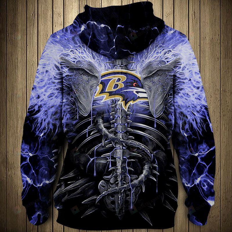 Electric Baltimore Ravens Skull 3D All Over Print Hoodie