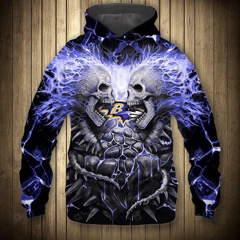 Electric Baltimore Ravens Skull 3D All Over Print Hoodie