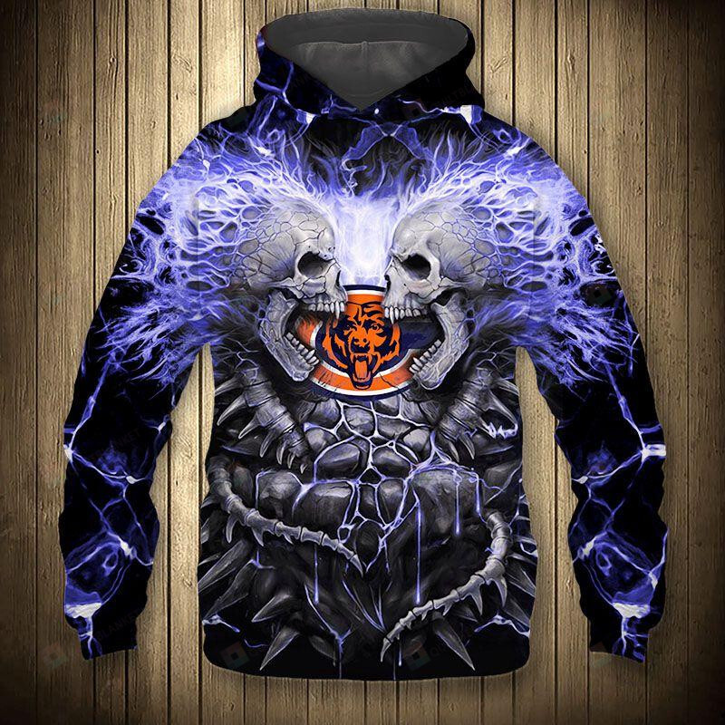 Electric Chicago Bears Skull 3D All Over Print Hoodie
