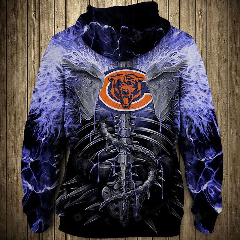Electric Chicago Bears Skull 3D All Over Print Hoodie