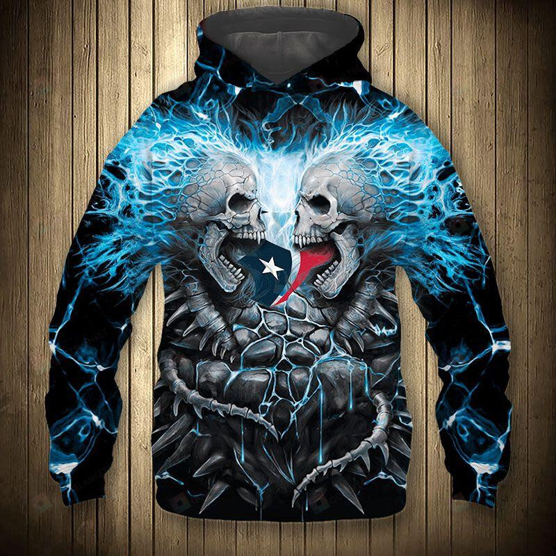 Electric Houston Texans Skull 3D All Over Print Hoodie