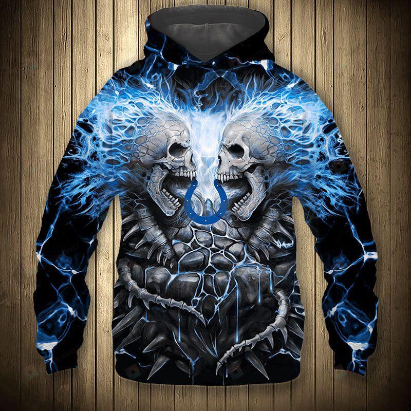 Electric Indianapolis Colts Skull 3D All Over Print Hoodie