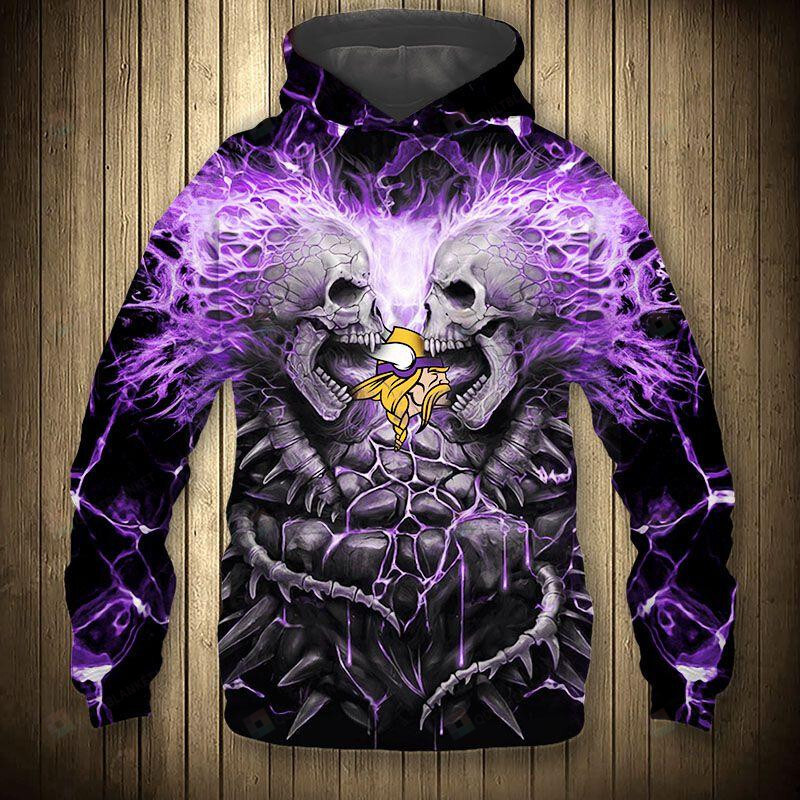Electric Minnesota Vikings Skull 3D All Over Print Hoodie