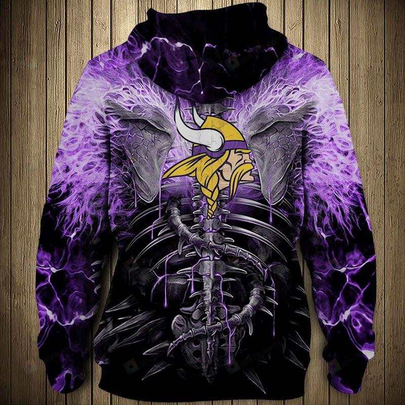 Electric Minnesota Vikings Skull 3D All Over Print Hoodie