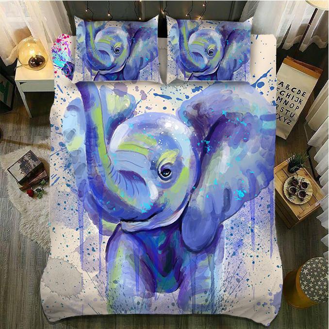 Elephant Baby Blue 3D Customized Duvet Cover Bedding Set