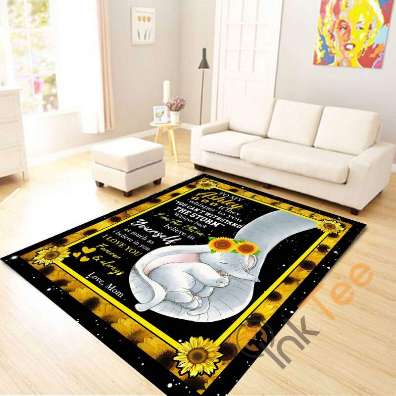 Elephant I Love You Forever And Always Sayings Letter From Mom Sunflower Bedroom Living Room Rectangle Rug
