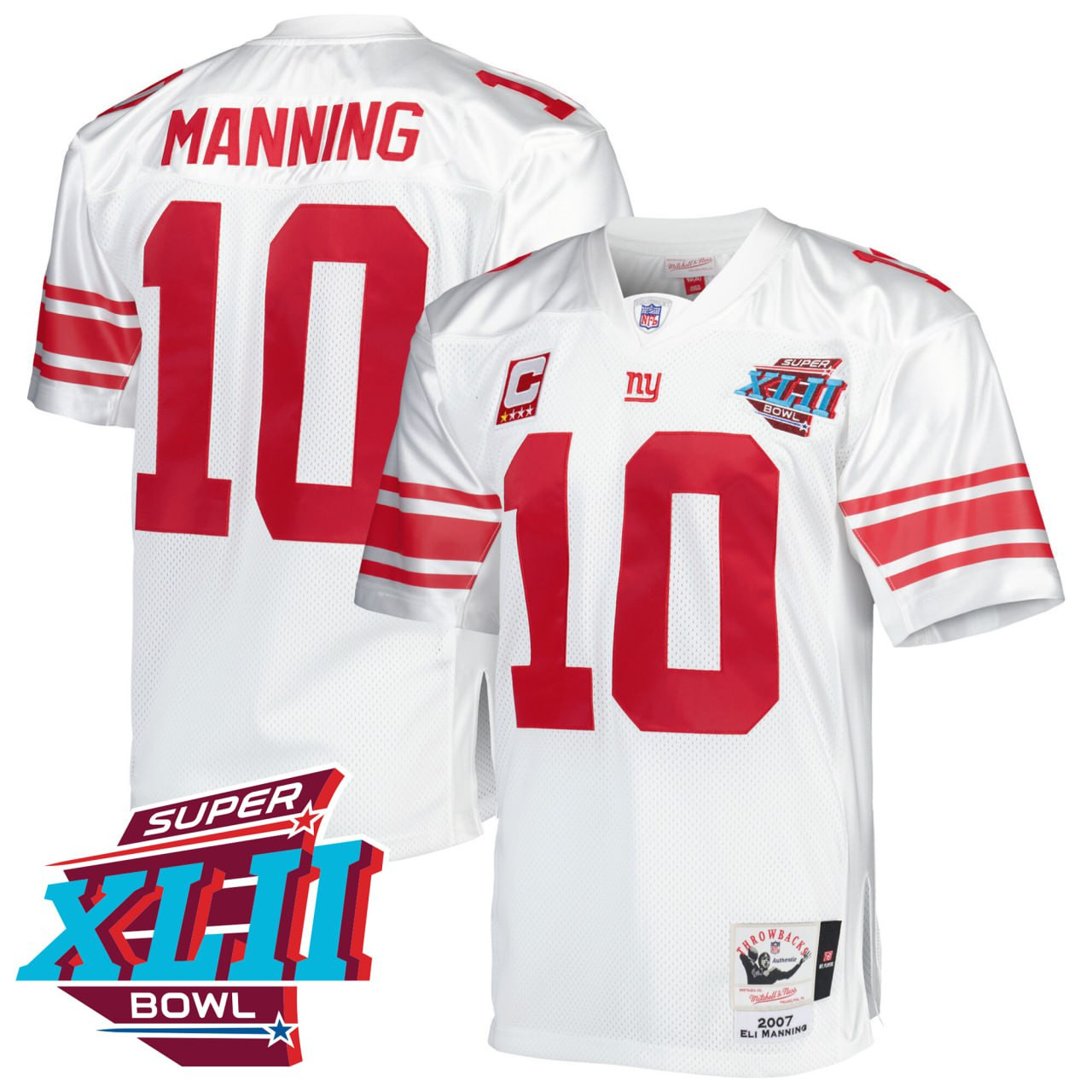 Eli Manning New York Giants White Super Bowl XLII Throwback Jersey - All Stitched 