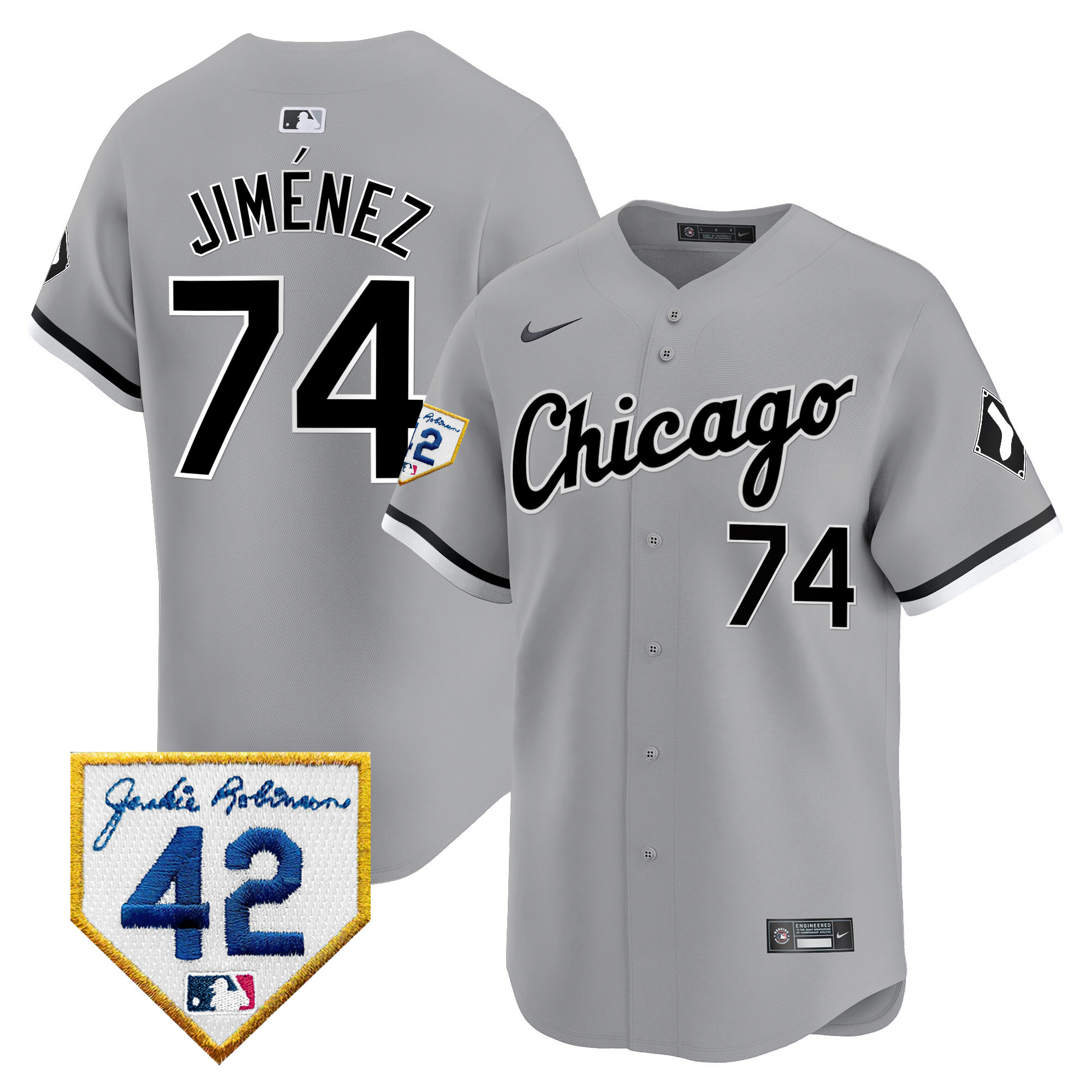 Eloy Jimenez Men's Chicago White Sox 2024 Jackie Robinson Patch Vapor Premier Limited Gray Jersey - All Stitched