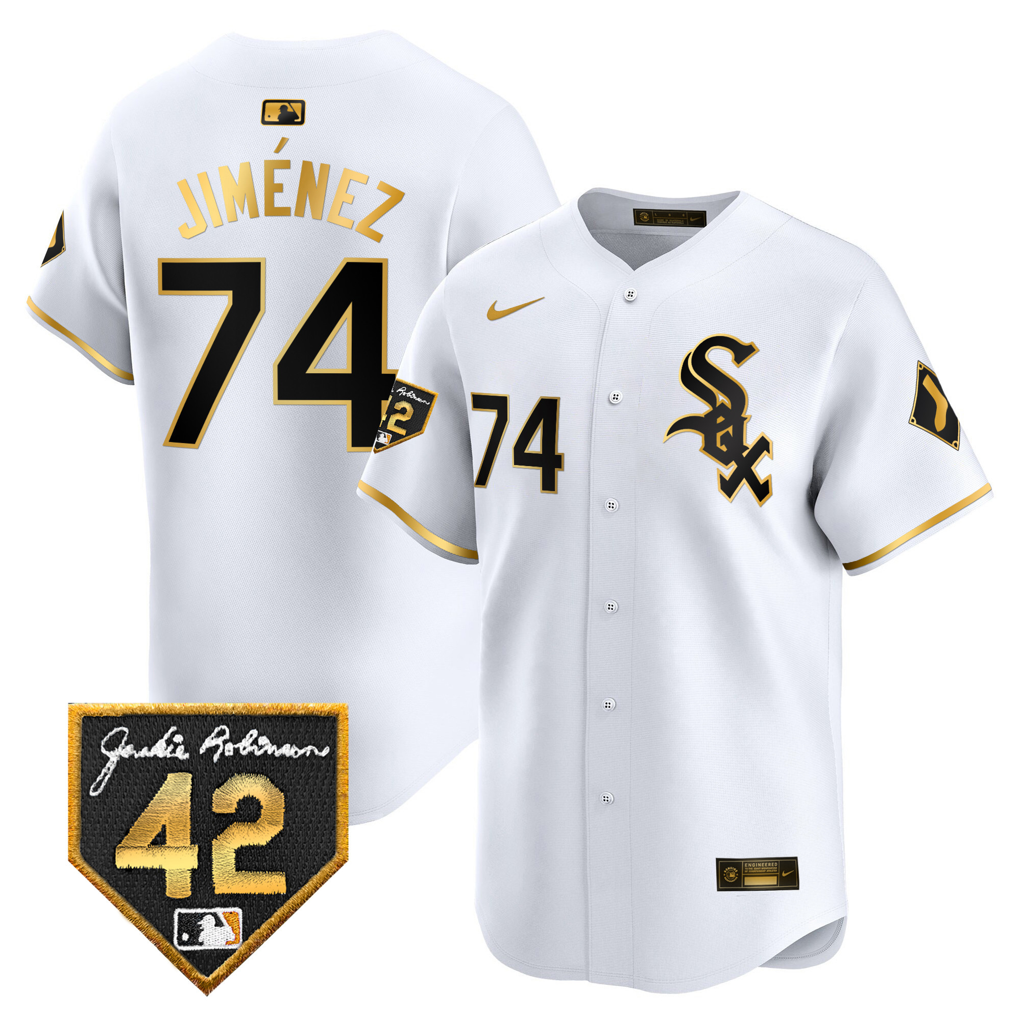 Eloy Jimenez Men's Chicago White Sox 2024 Jackie Robinson Patch Vapor Premier Limited White Gold Jersey - All Stitched