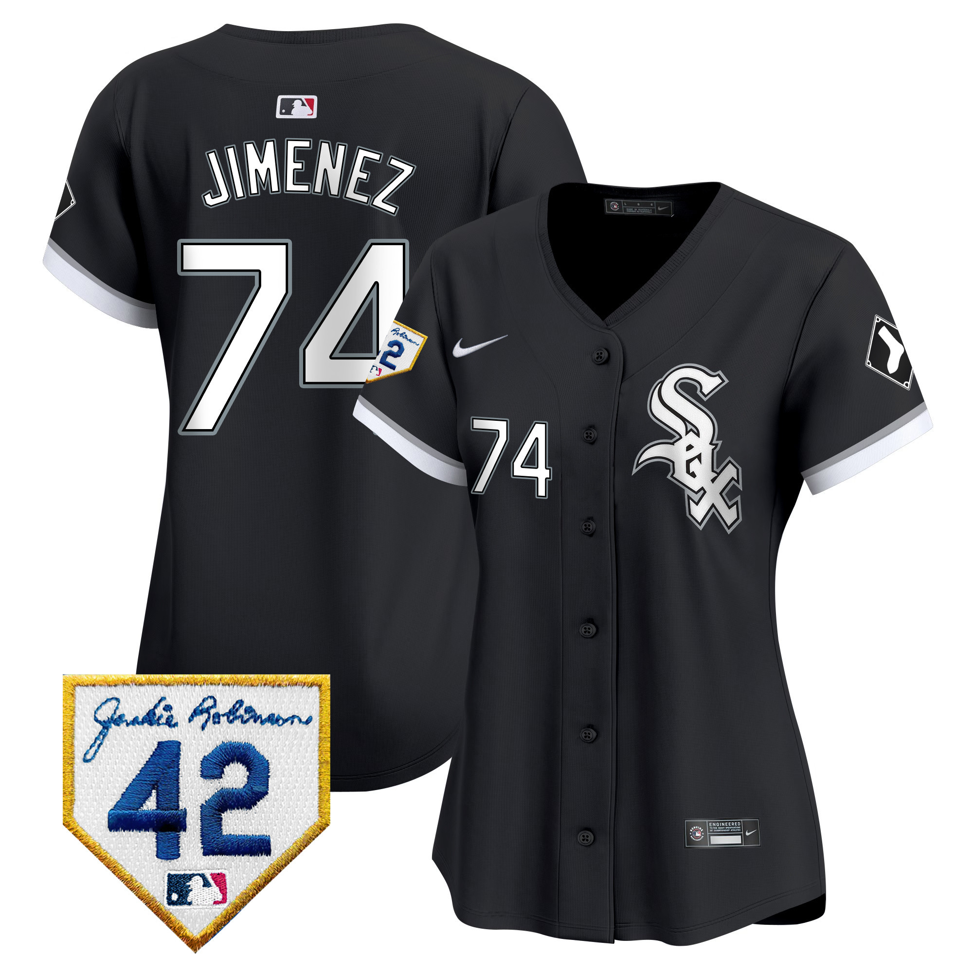 Eloy Jimenez Women's Chicago White Sox 2024 Jackie Robinson Patch Vapor Premier Limited Black Jersey - All Stitched