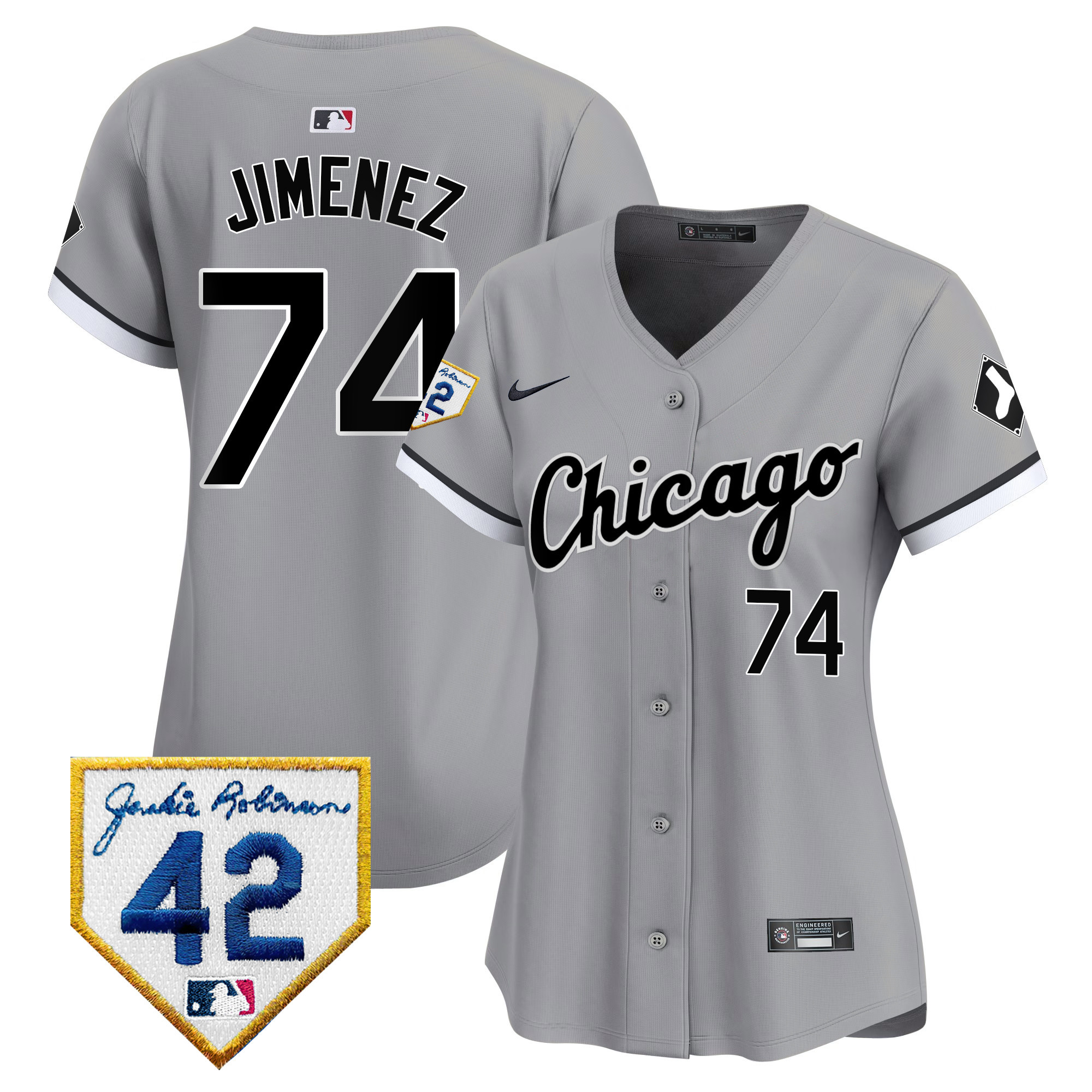 Eloy Jimenez Women's Chicago White Sox 2024 Jackie Robinson Patch Vapor Premier Limited Gray Jersey - All Stitched
