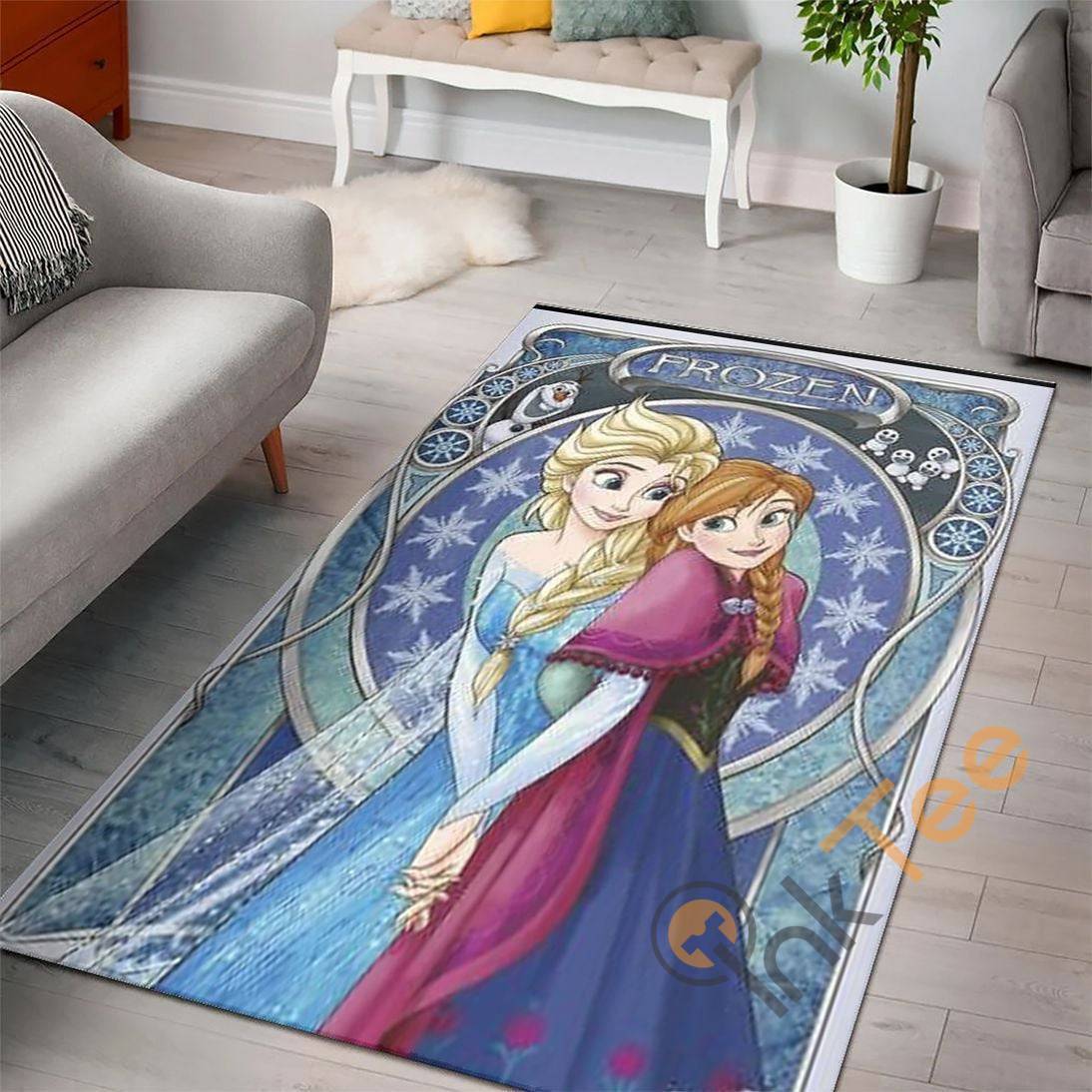 Elsa And Anna Disney Lovers Custom Living Room Lover Movies Rectangle Rug