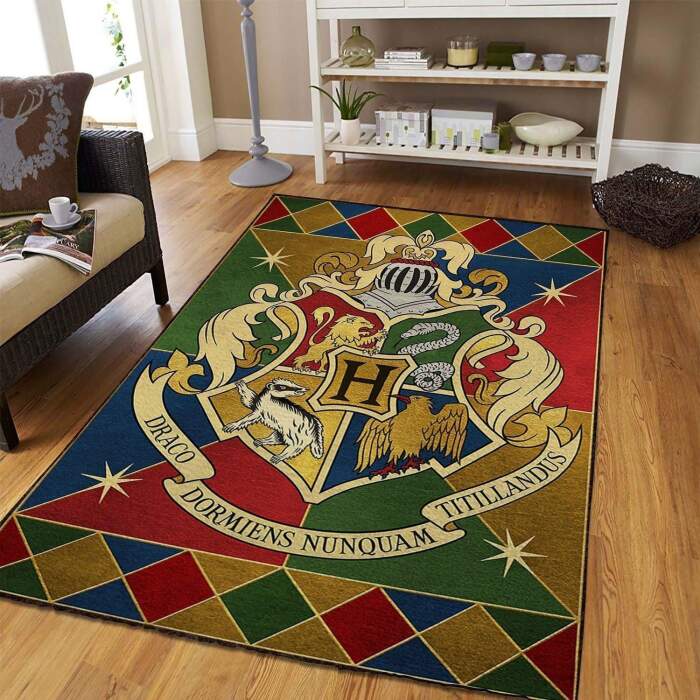 Emblem Hogwarts Harry Potter Rectangle Rug – Custom Size And Printing