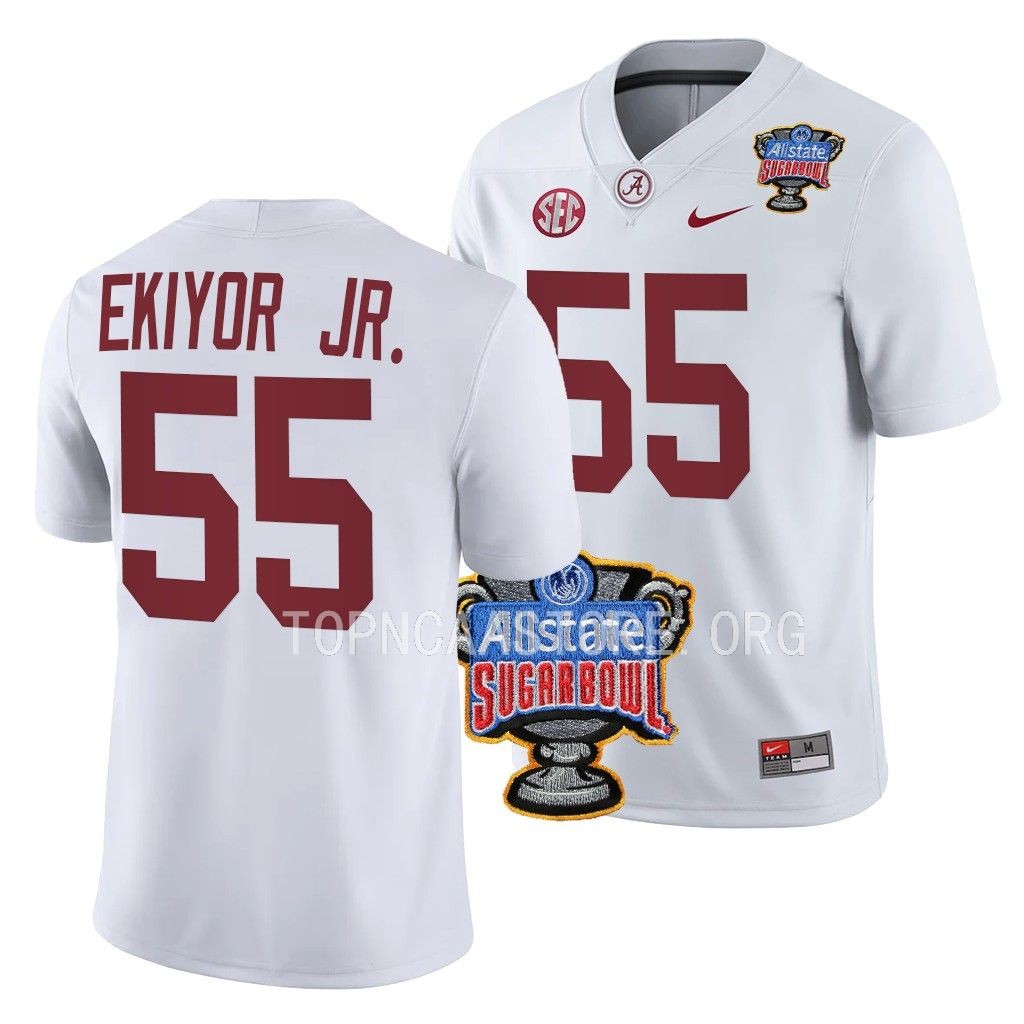 Emil Ekiyor Jr. Alabama Crimson Tide #55 White Jersey 2022 Sugar Bowl Men's College Uniform