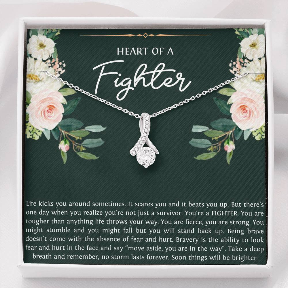 Encouragement Gifts, Heart of a Fighter, Motivational Alluring Beauty Necklace For Women, Sympathy Inspiration Friendship Present