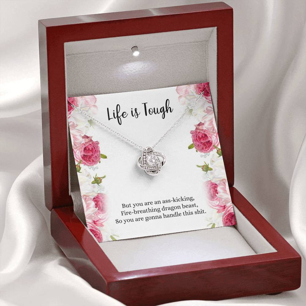 Encouragement Gifts, Life Is Tough, Motivational Love Knot Necklace For Women, Sympathy Inspiration Friendship Present