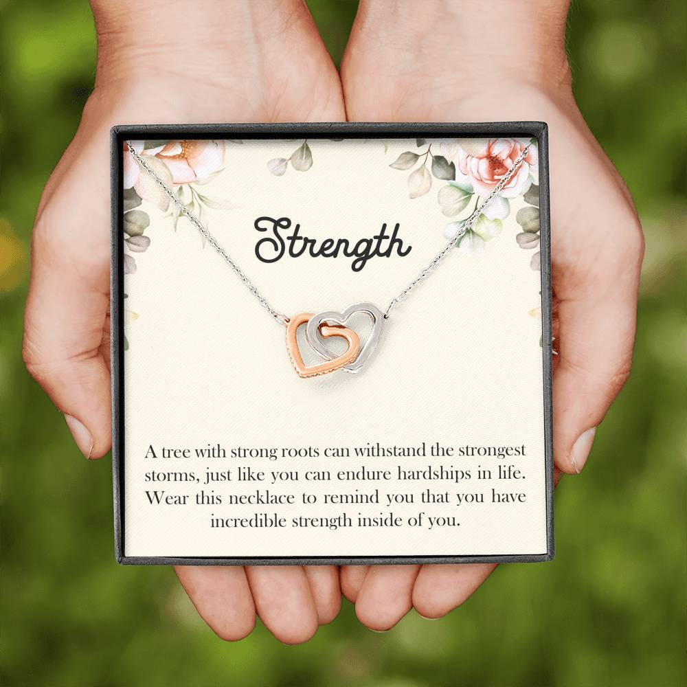 Encouragement Gifts, Strength, Motivational Interlocking Heart Necklace For Women, Sympathy Inspiration Friendship Present