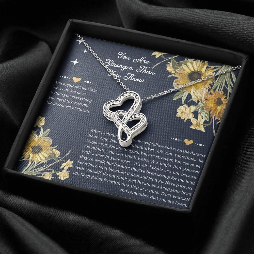 Encouragement Gifts, You Are Stronger, Motivational Double Heart Necklace For Women, Sympathy Inspiration Friendship Present