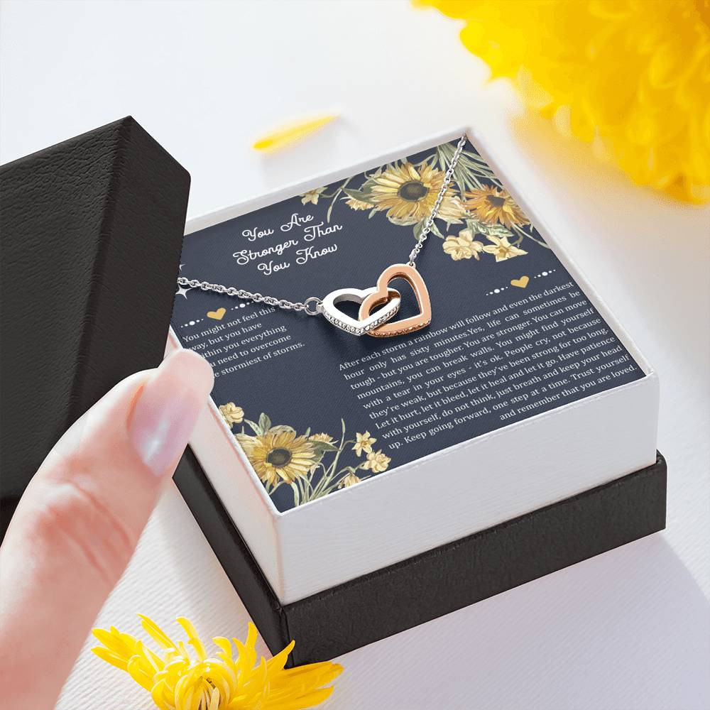 Encouragement Gifts, You Are Stronger, Motivational Interlocking Heart Necklace For Women, Sympathy Inspiration Friendship Present