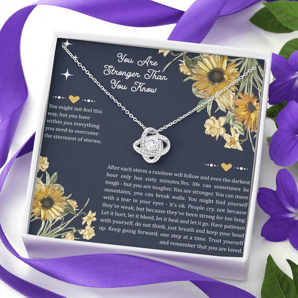 Encouragement Gifts, You Are Stronger, Motivational Love Knot Necklace For Women, Sympathy Inspiration Friendship Present