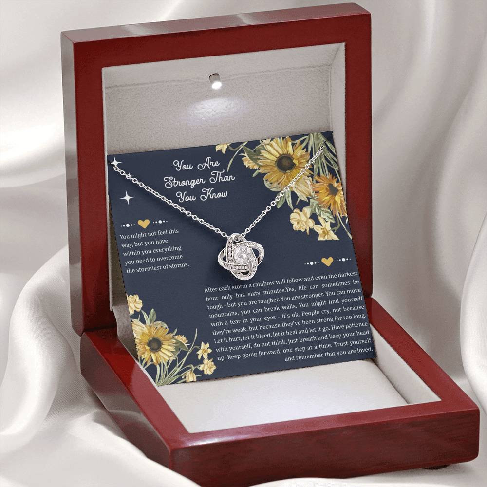 Encouragement Gifts, You Are Stronger, Motivational Love Knot Necklace For Women, Sympathy Inspiration Friendship Present