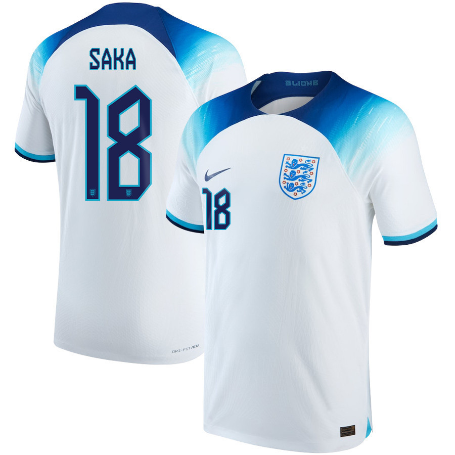 England National Team 2022-23 Bukayo Saka 18 Qatar World Cup Home Soccer Jersey –