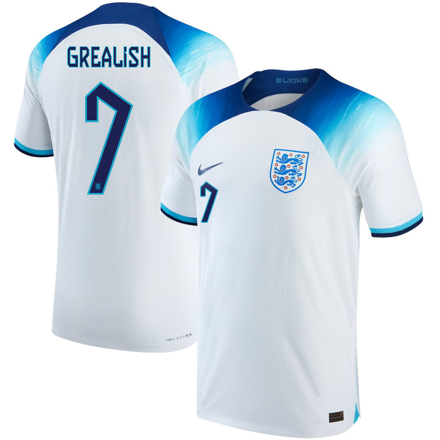 England National Team 2022-23 Jack Grealish 7 Qatar World Cup Home Soccer Jersey –