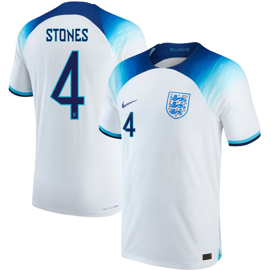 England National Team 2022-23 John Stones 4 Qatar World Cup Home Soccer Jersey –
