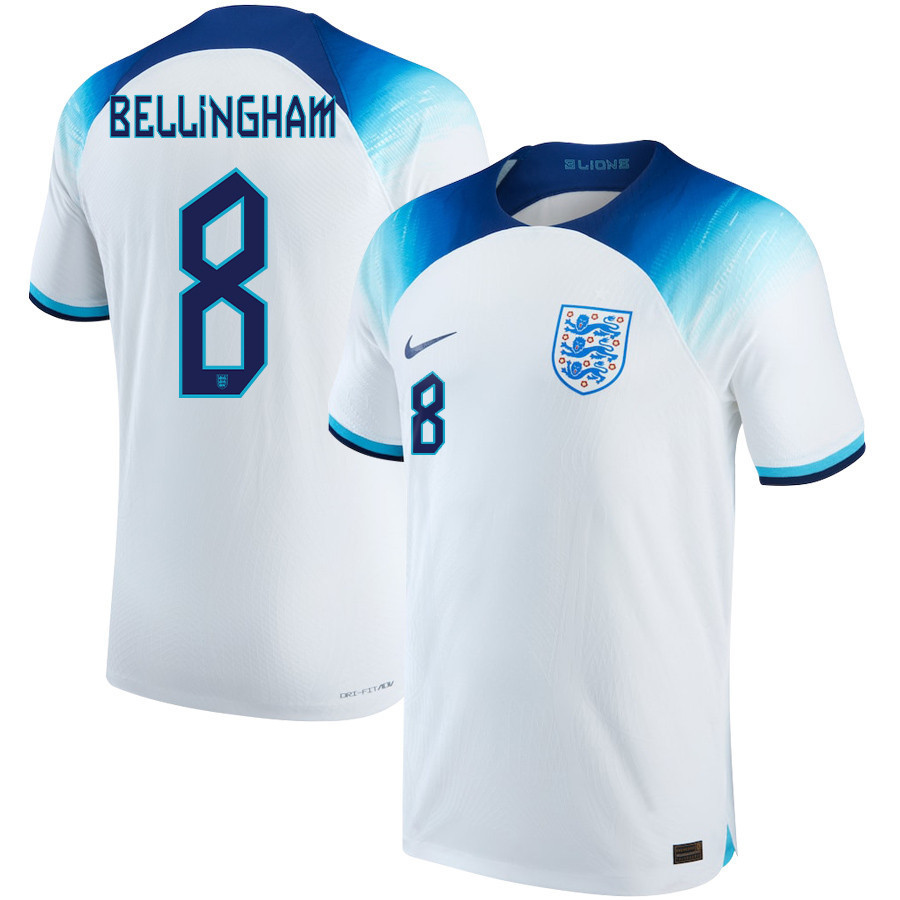 England National Team 2022-23 Jude Bellingham 8 Qatar World Cup Home Soccer Jersey –