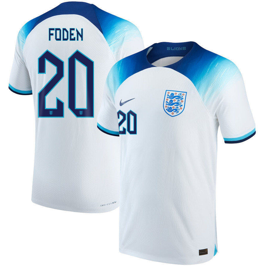 England National Team 2022-23 Phil Foden 20 Qatar World Cup Home Soccer Jersey –