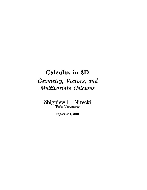 Calculus In 3d. Geometry Vectors And Multivariate Calculus PDF/EPUB Version Downloadable Download