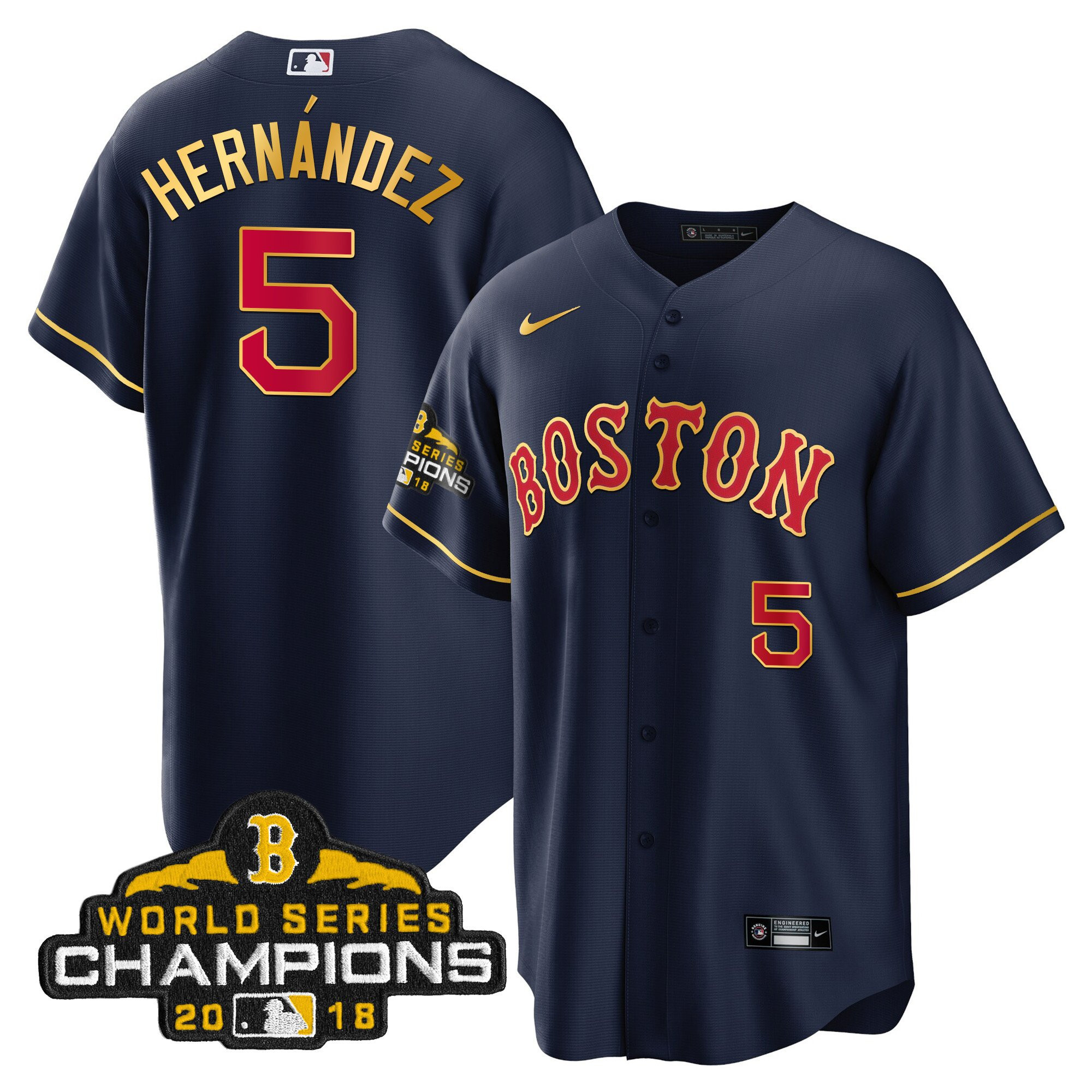 Enrique Hernandez Men Boston Red Sox World Series Champion 2018 Gold Cool Navy Jersey - All Stitched