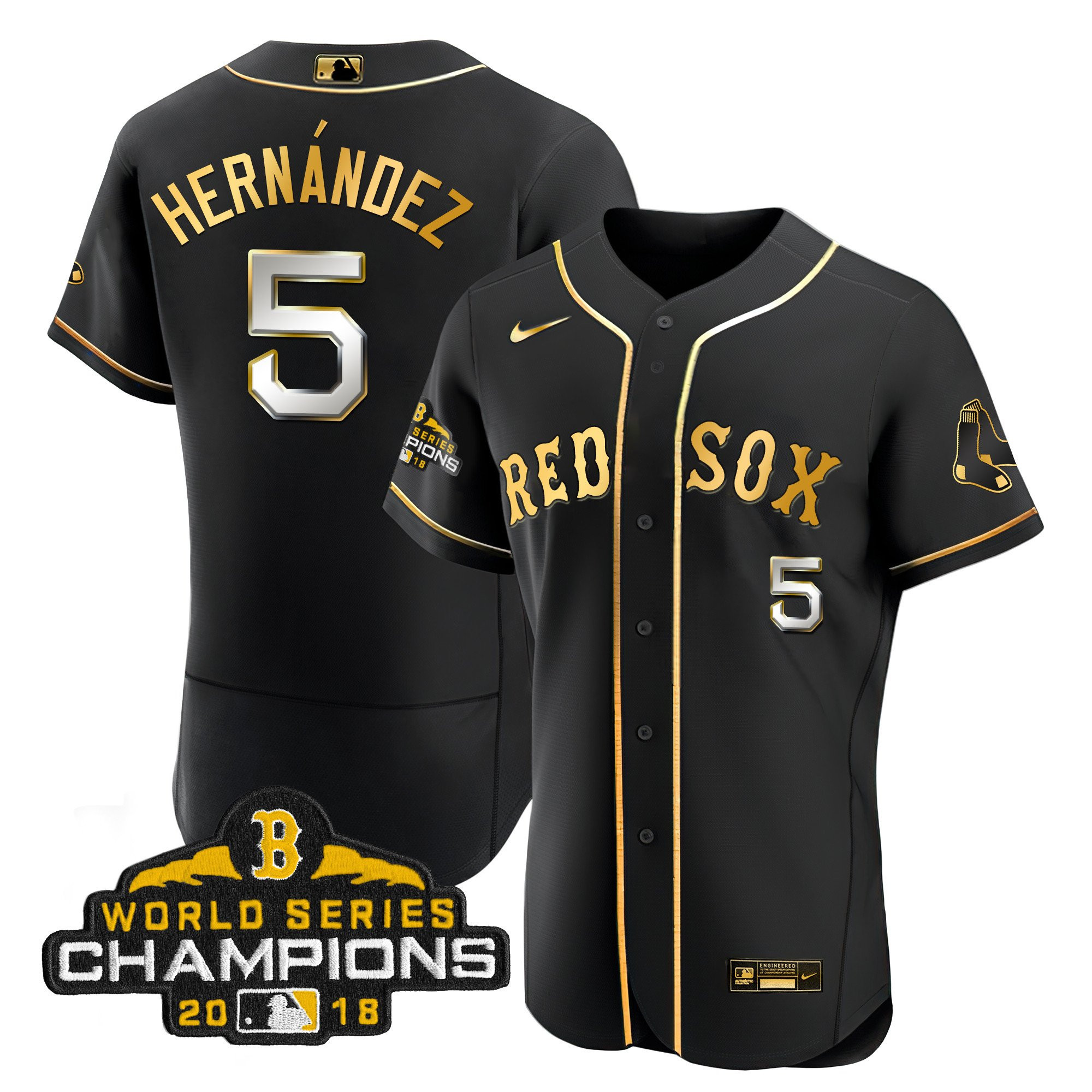 Enrique Hernandez Men Boston Red Sox World Series Champion 2018 Gold Flex Black Jersey - All Stitched