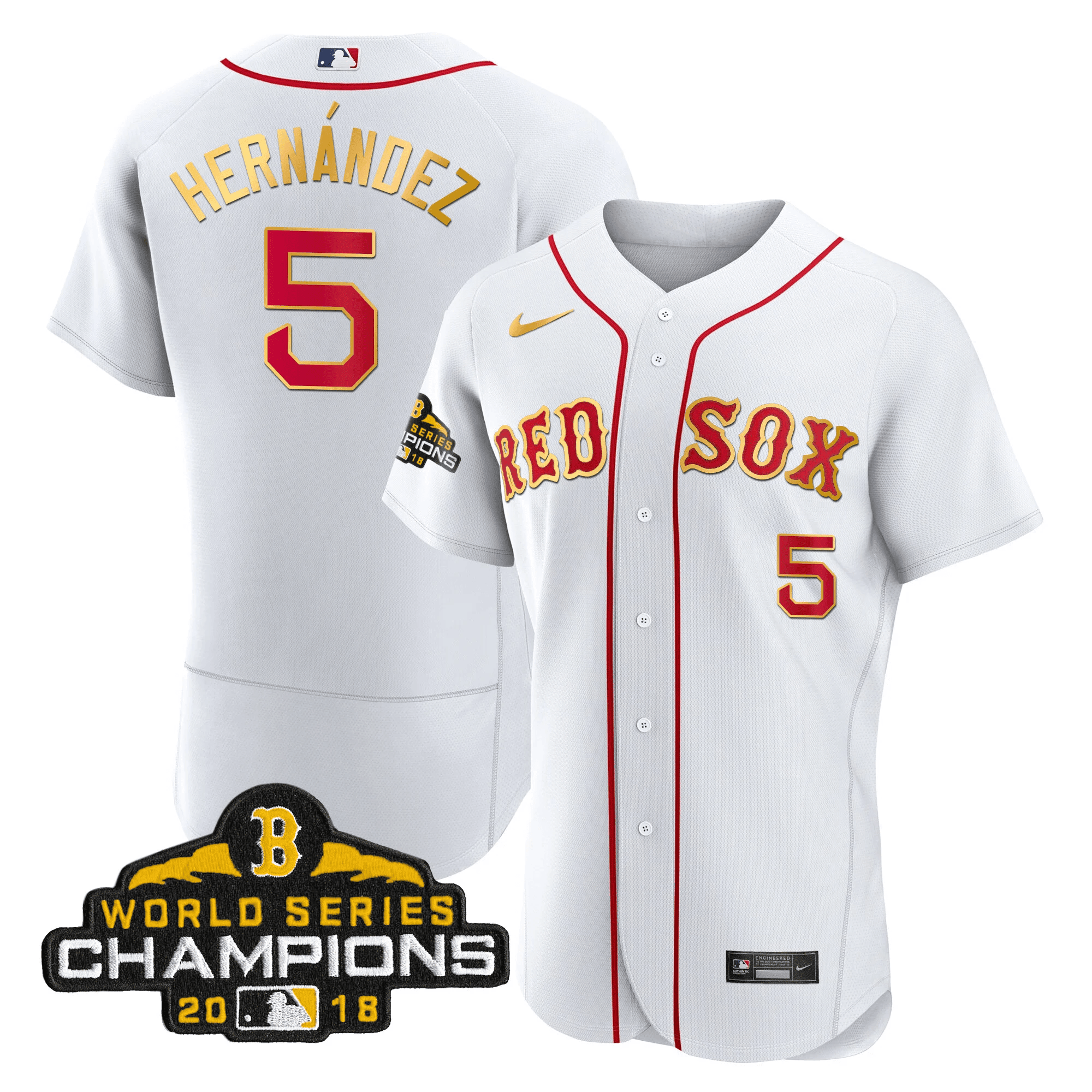 Enrique Hernandez Men Boston Red Sox World Series Champion 2018 Gold Flex White Jersey - All Stitched