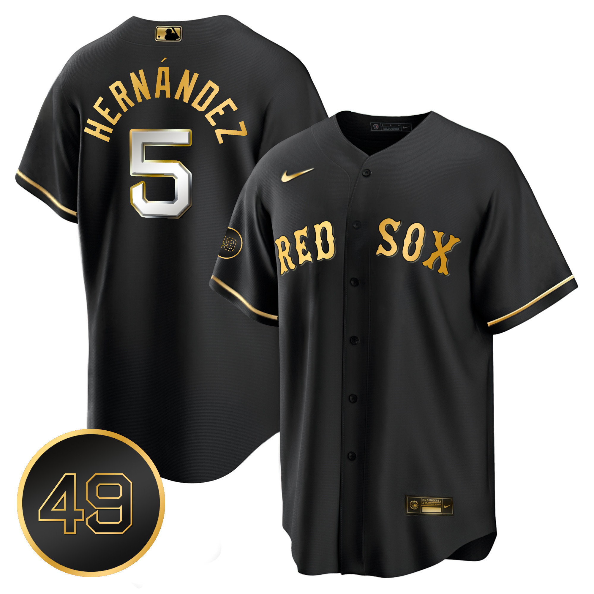 Enrique Hernandez Men's Boston Red Sox #49 Tim Wakefield Patch Cool Base Black Limited Jersey - All Stitched