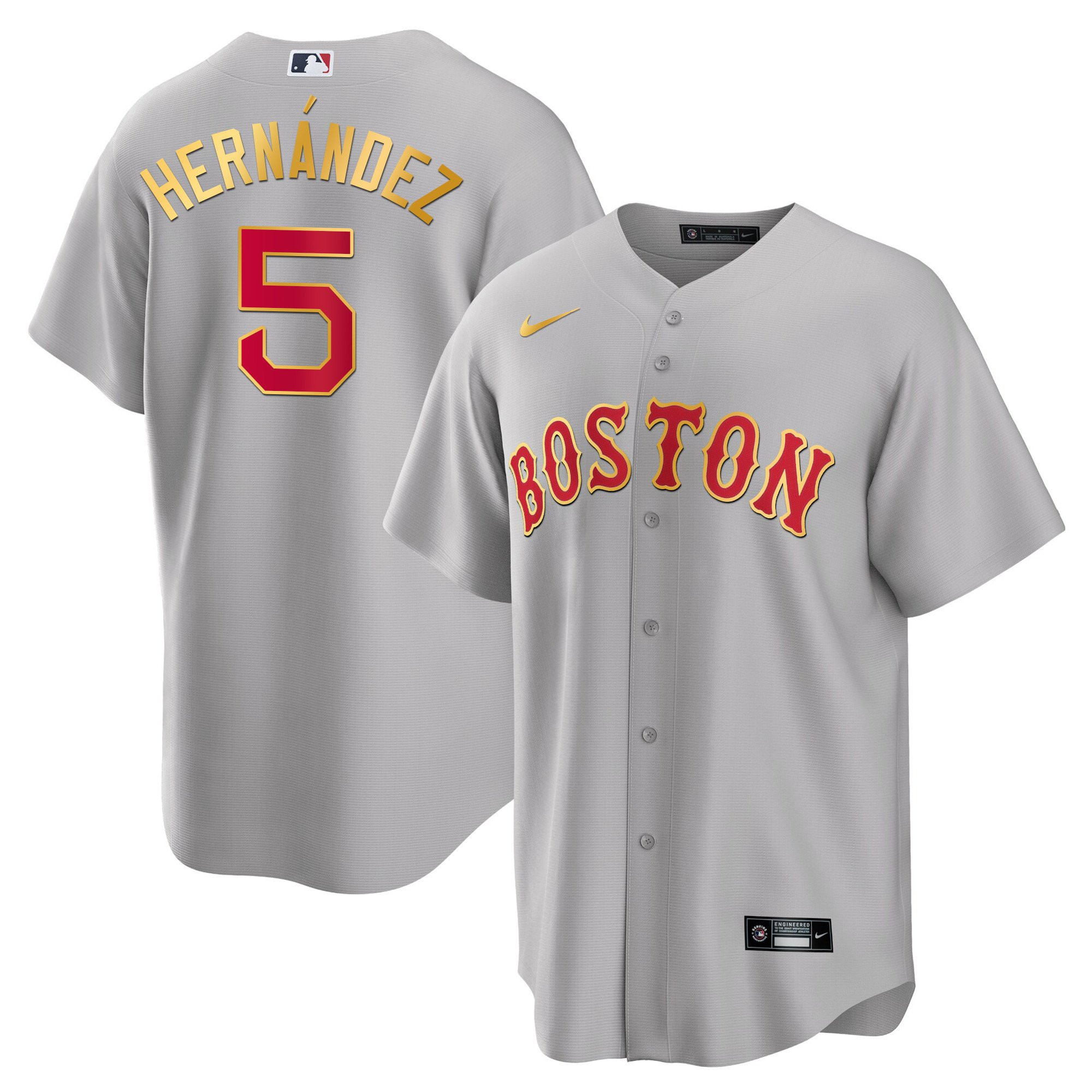 Enrique Hernandez Men's Boston Red Sox Gold Trim Cool Gray Jersey - All Stitched