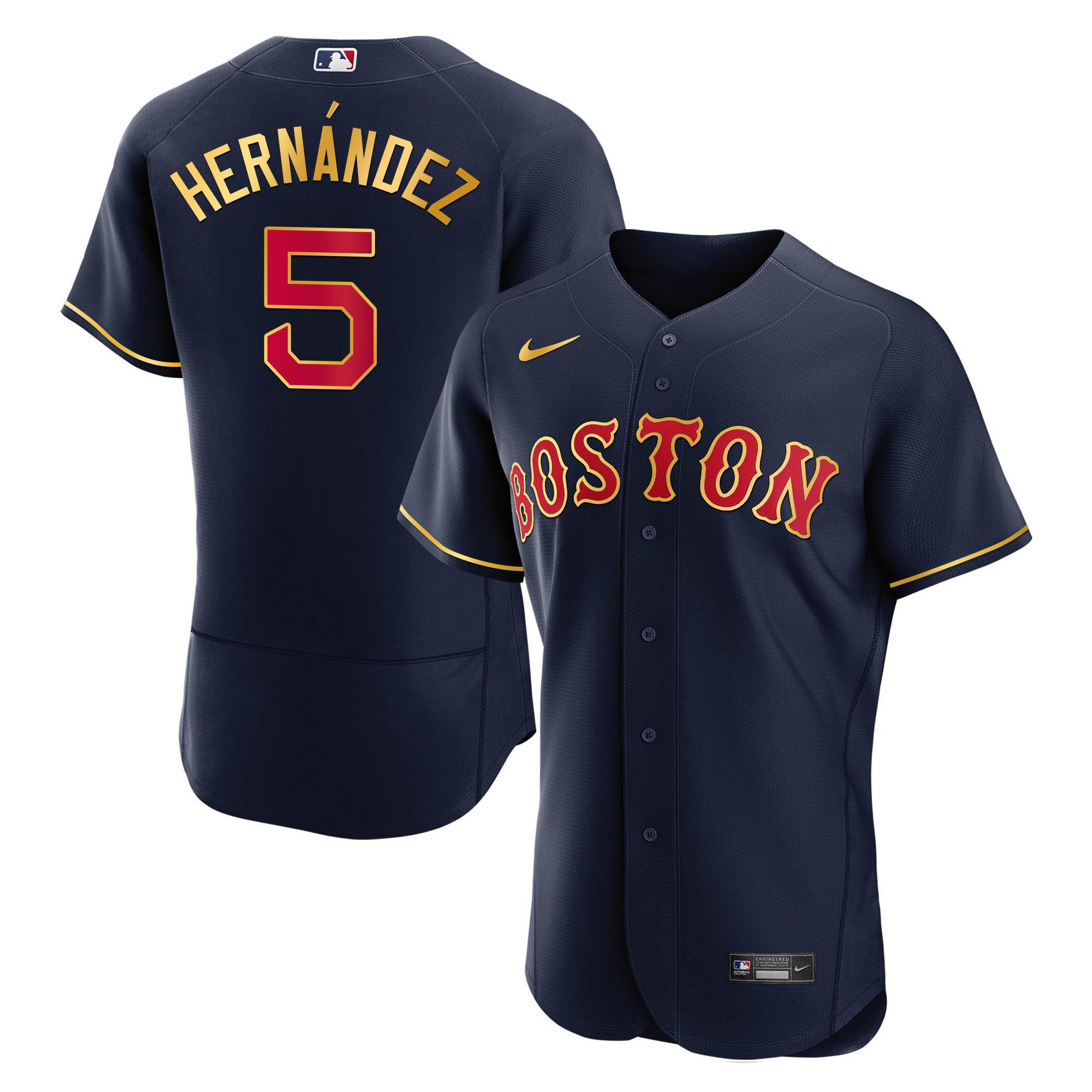 Enrique Hernandez Men's Boston Red Sox Gold Trim Flex Navy Jersey - All Stitched
